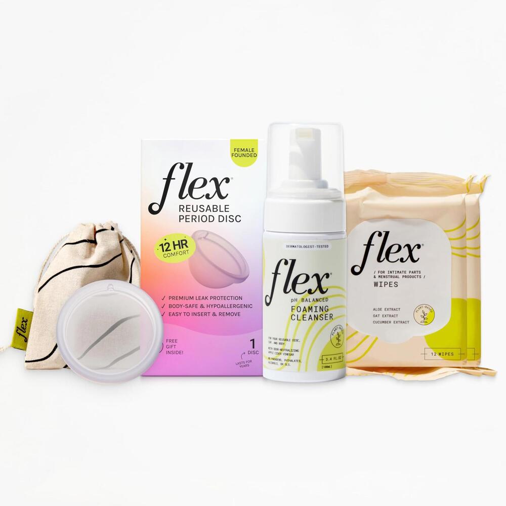 Flex Reusable Menstrual Disc Starter Bundle w/ Flex Wash & Wipes - 12 Hr